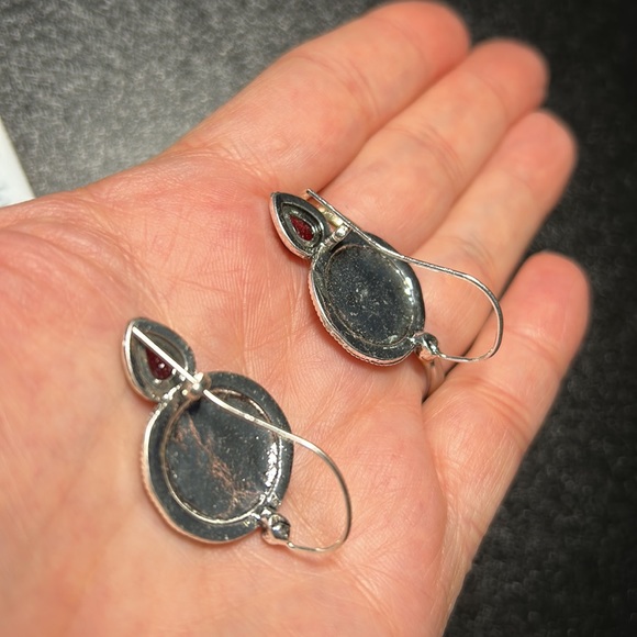 3/$25 Lotus Flower with Red Stone Accent Earrings - Picture 2 of 3